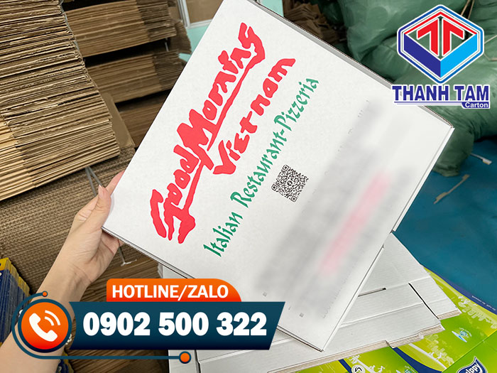 Sản xuất hộp carton đựng bánh pizza in Flexo tinh tế cho resort Mũi Né